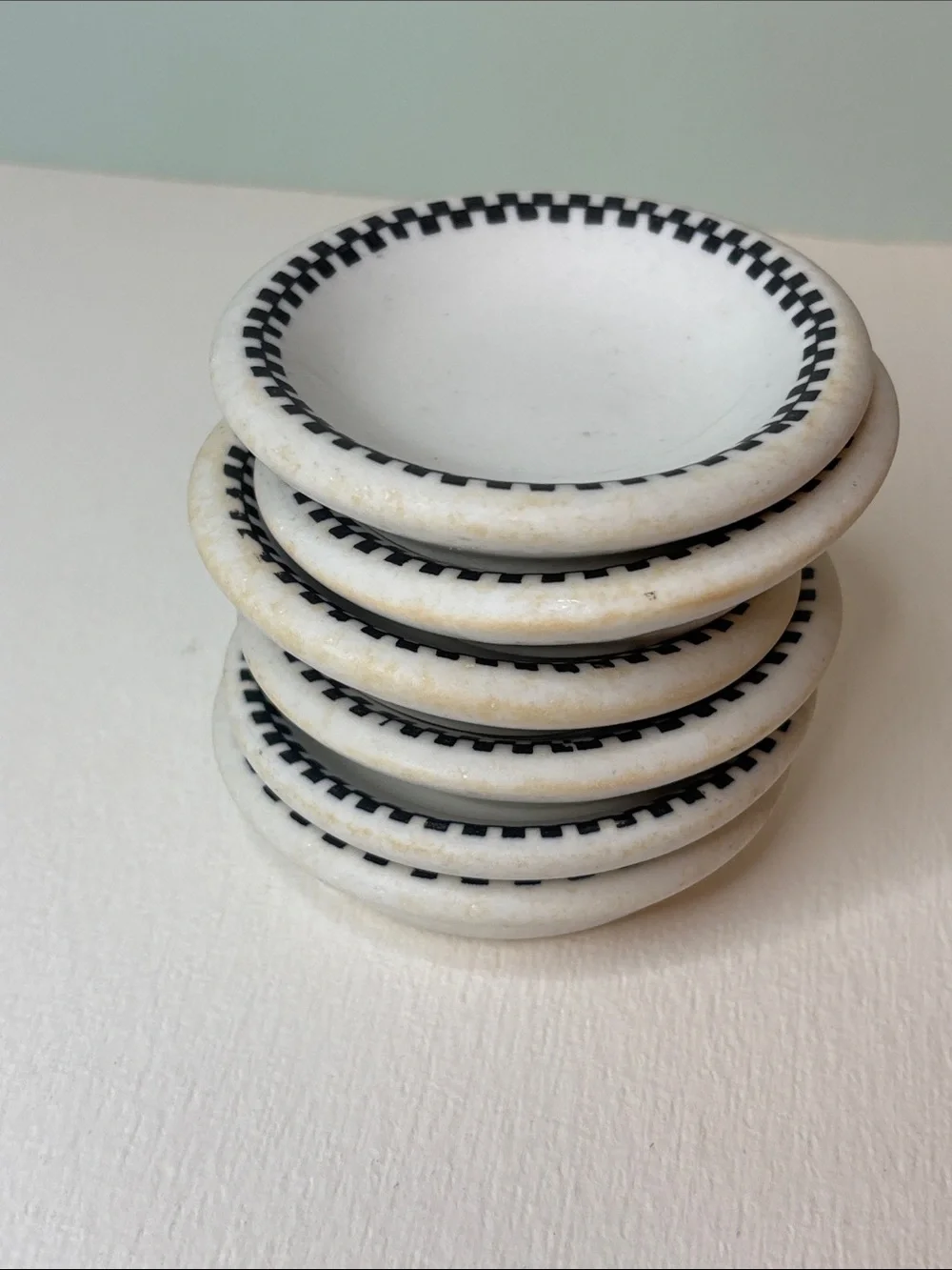 Vintage Restaurant Ware White and Black Butter Pat Dishes - Set of 6